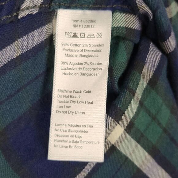 Jachs Girlfriend Bea Plaid Pearl Snap Button Down Blu Flannel Denim Collar Shirt - Picture 10 of 10